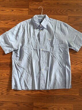 Façonnable Men's XL Light Blue Short Sleeve Button Front Shirt 100% Cotton